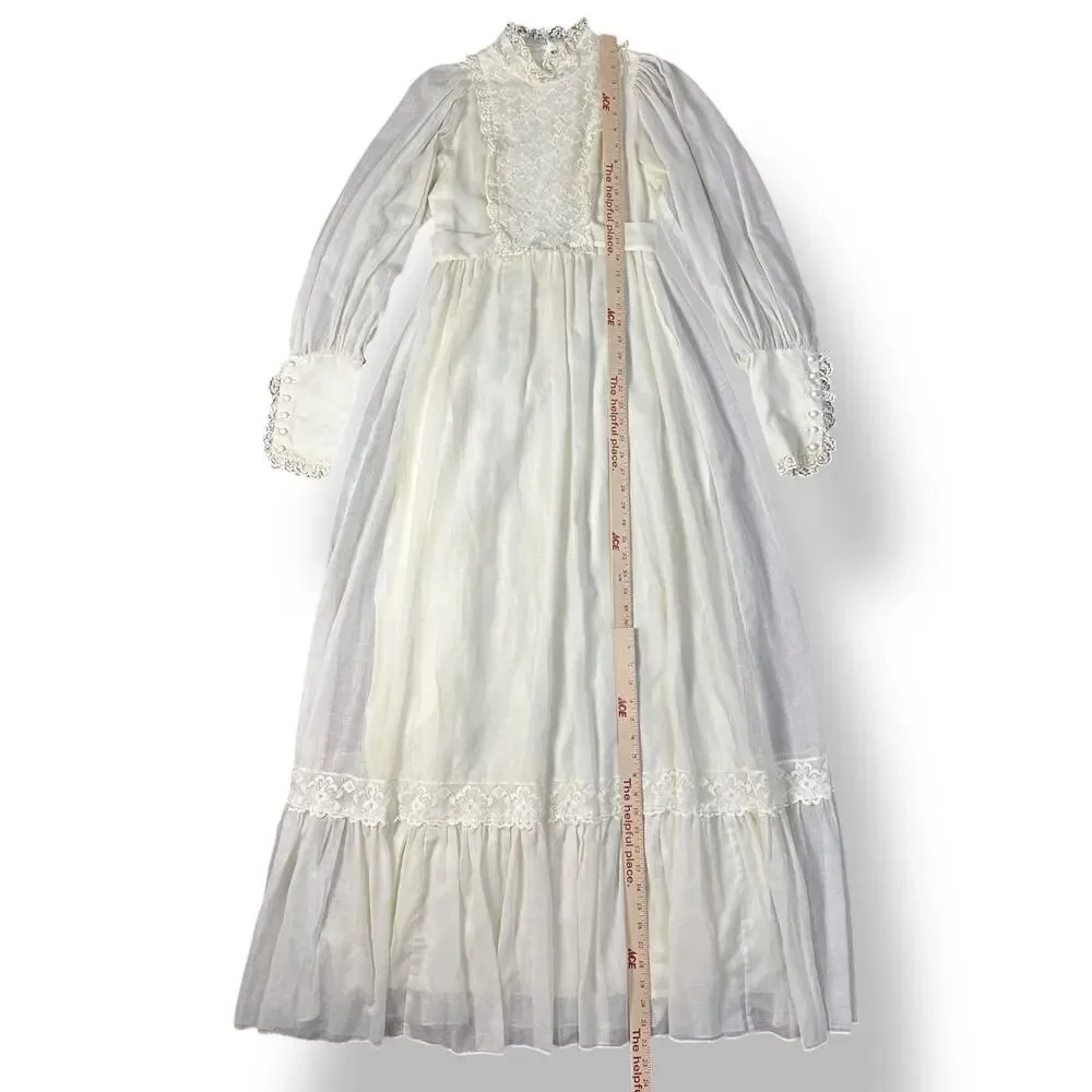 Candi Jones‎ California Vintage 70s Cream Lace Trim Prairie Wedding Dress Size S - Picture 5 of 14